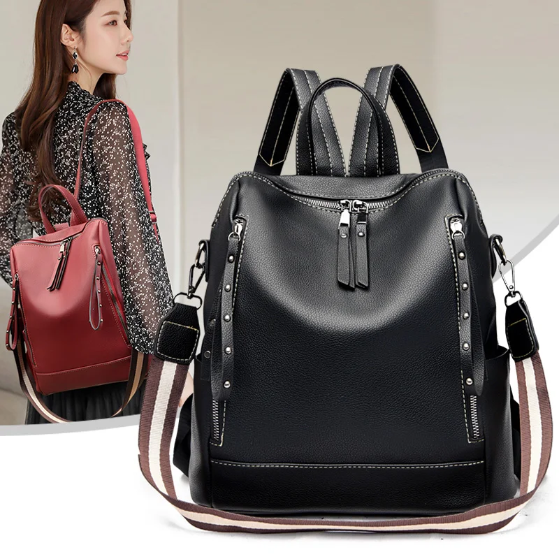 High Quality Leather Backpack Female Casual Daypack Women Travel Shoulder Bags Large Capacity School Bag for Teenager Girl