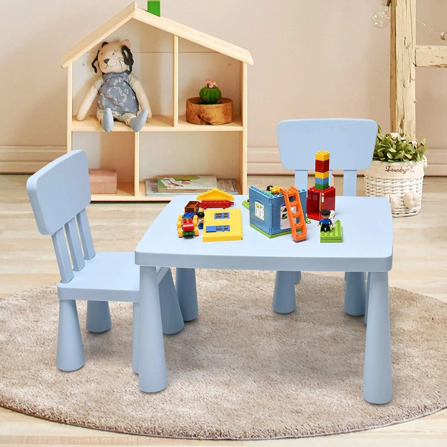 

Kids Table and Chairs, 3-Piece Children Activity Table for Drawing, Reading, Art Craft and Snack Time, Lightweight, Customized