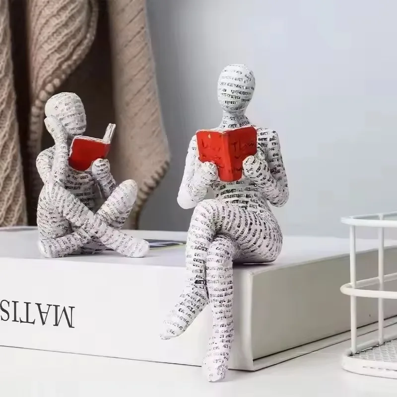 Nordic Resin Reading Woman Statue Modern Abstract Thinker Sculpture Desk Home Office Bookshelf Decor Book Lover Gift Ornament