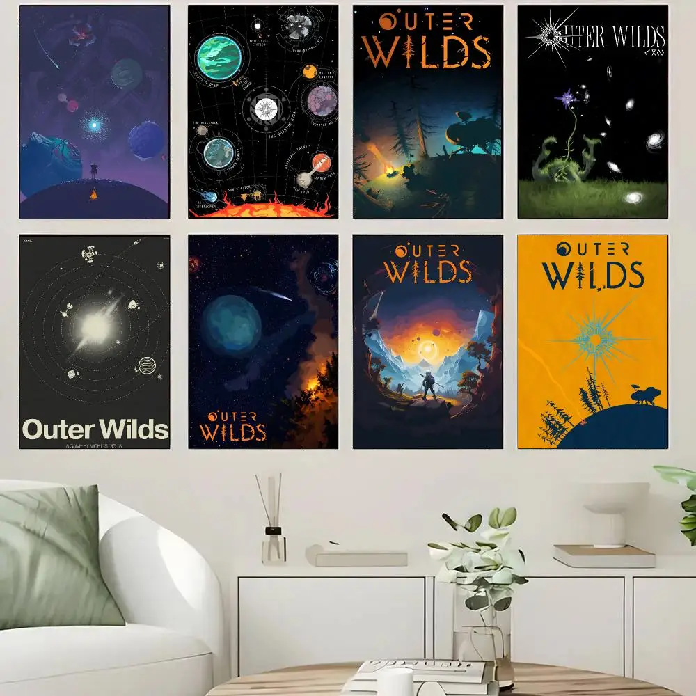 Outer Wilds Game Space Exploration Poster Self-adhesive Advanced Aesthetic Printing Paper Wall Art for Living Room Home Decor