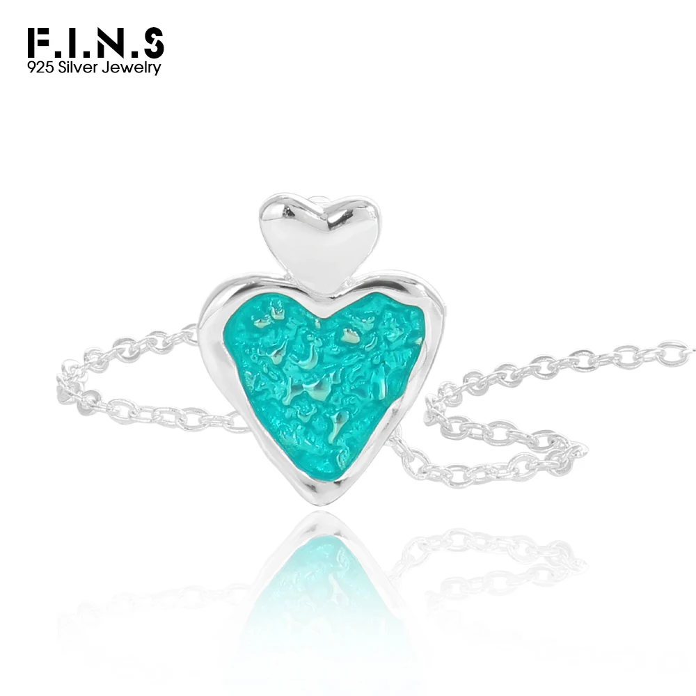 

F.I.N.S Original S925 Sterling Silver Blue Drip Glue Heart-Shaped Necklace Irregular Wrinkle Love Heart Pendants For Women Gifts