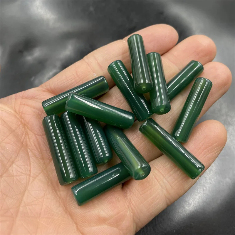 Cheap Jade DIYOrnament Accessories Green Agate Tube Beads Loose Beads 8*30mm Green Chalcedony Long Beads Bulk Batch