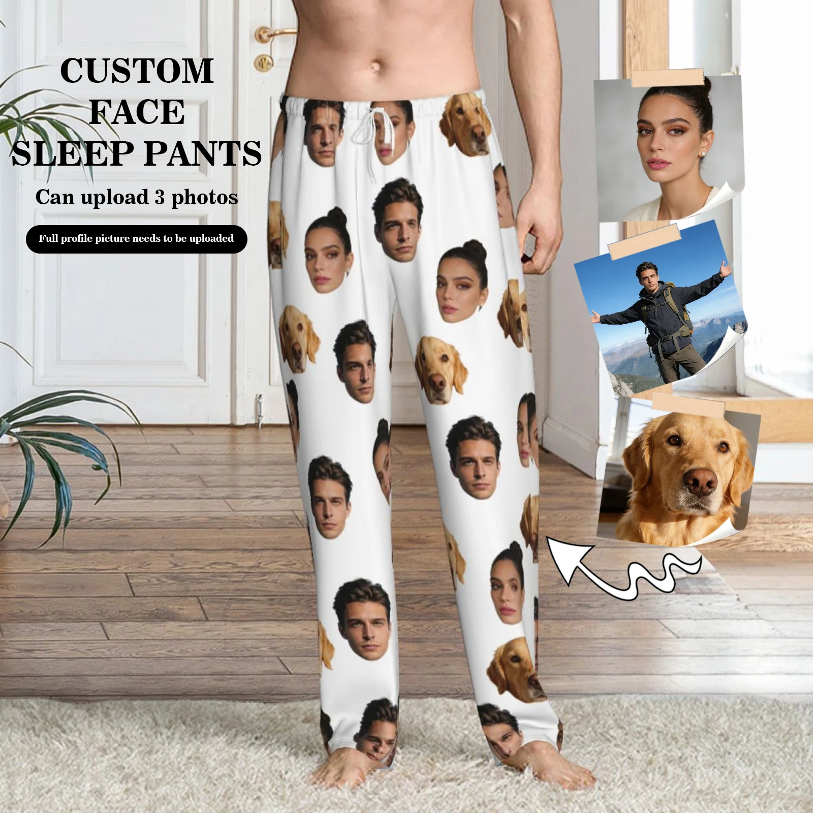 

Customized sleeping pants with personalized facial photos long sleeved warm sleeping pants for both men and women fun Christmas