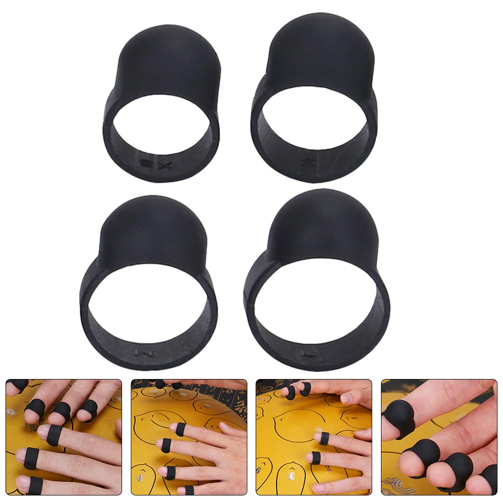 

4 Pcs Tongue Drum Finger Sleeves Musical Instrument Parts Guard Ethereal Accessories Black Silica Gel