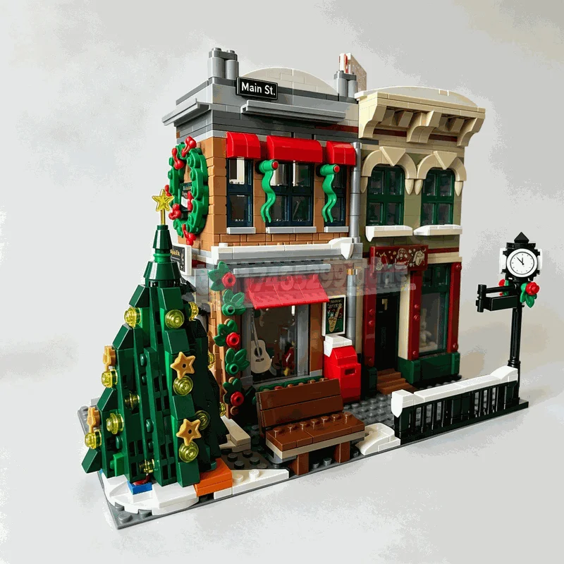 1126Pcs Holiday Main Street Corner Modular Building Blocks City Shop Architecture Model Diy Assembly Toy Winter Festival Gifts