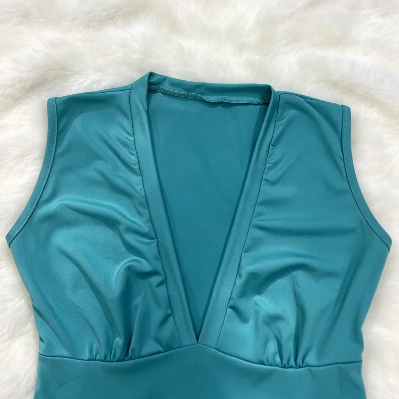 Summer Solid 2 Piece Matching Set Deep V Ruched Slim Top Side Tie Shorts Y2K Party Wear