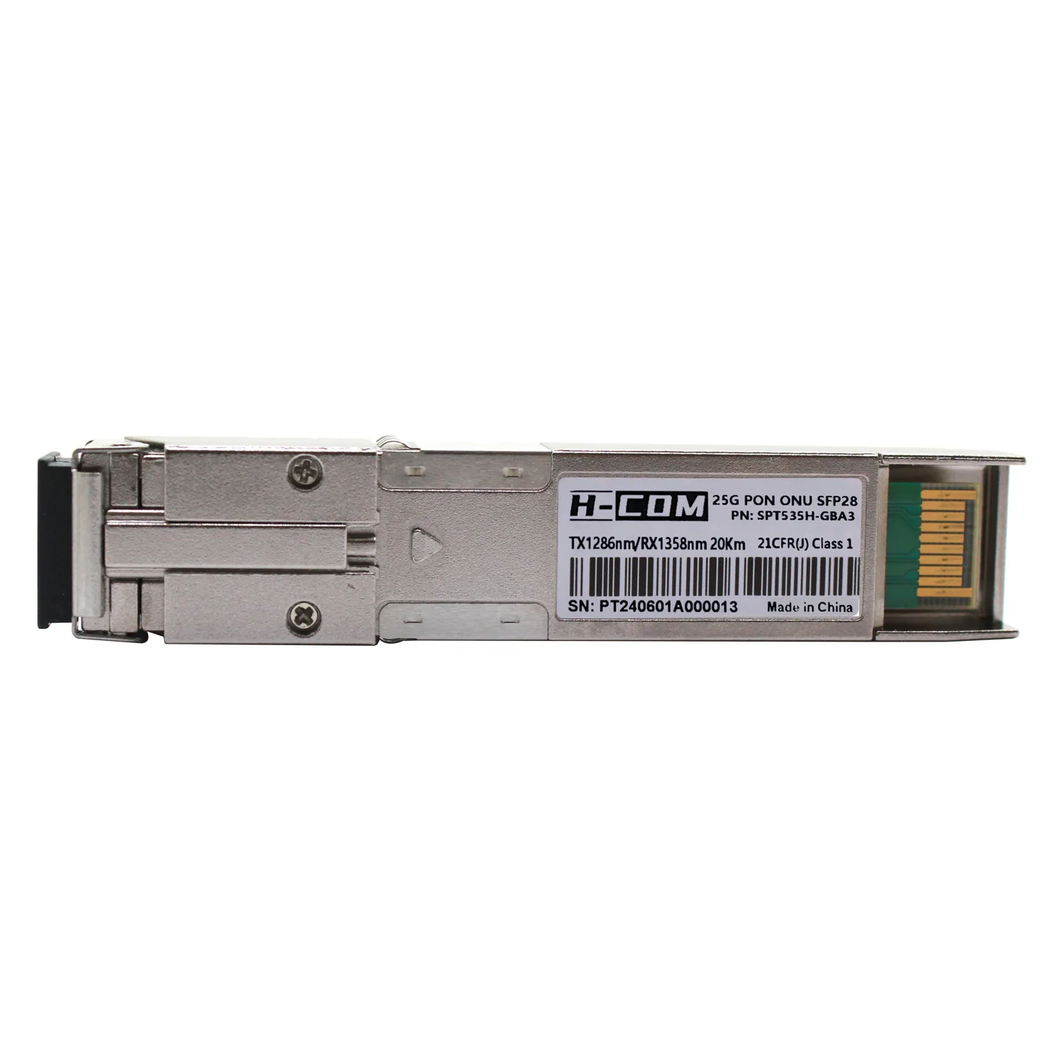 25GS-PON ONU SFP28 Transceiver Module, Symmetric 25G 24.88Gbps TX1286/RX1358nm, 20km SMF SC/UPC, Industrial Grade -40°C to 85°C