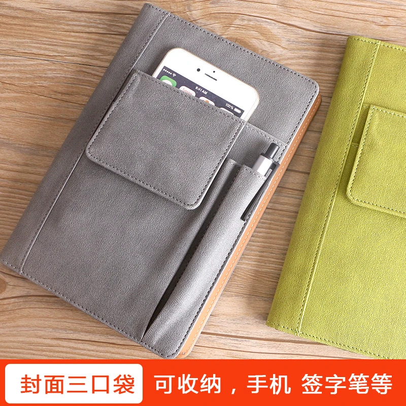 Minimally Designed Multi Pocket Notebook, Business Multifunctional Meeting Record Book, Office and Study Supplies