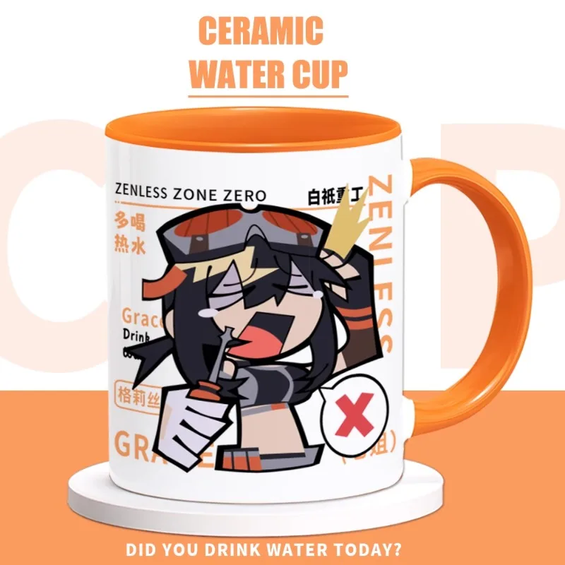 Anime Zenless Zone Zero Game Cos Grace 9.5x8cm Unisex 2024 New Heat Transfer Fresh Ceramic Spoon Mark Water Cup Gift