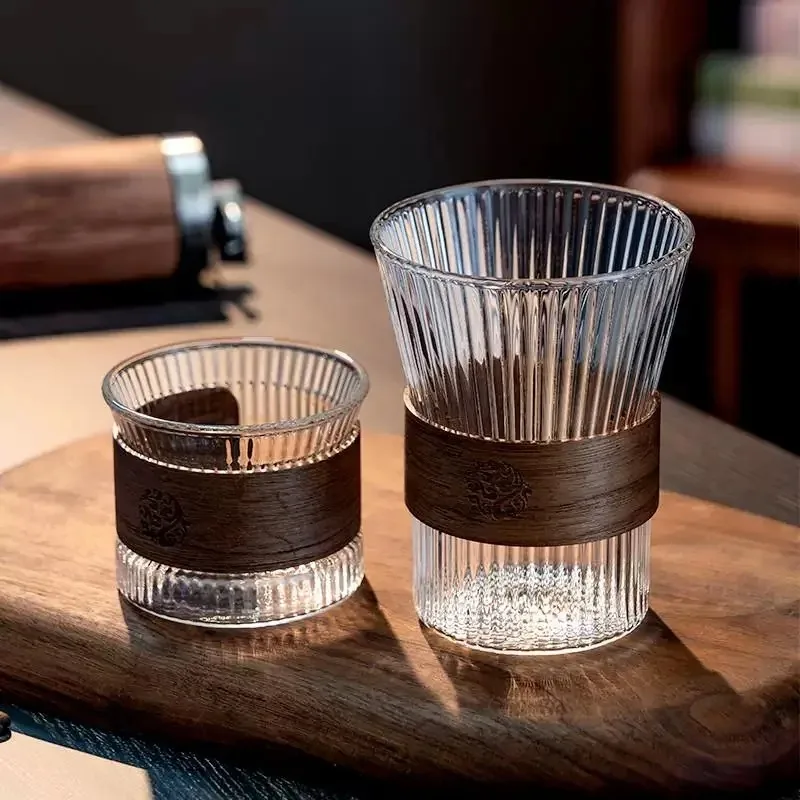Vertical Pattern Glass Household Heat Insulation and Anti-scalding Teacup Ice American Ear Hanging Coffee Cup Drinking Cup