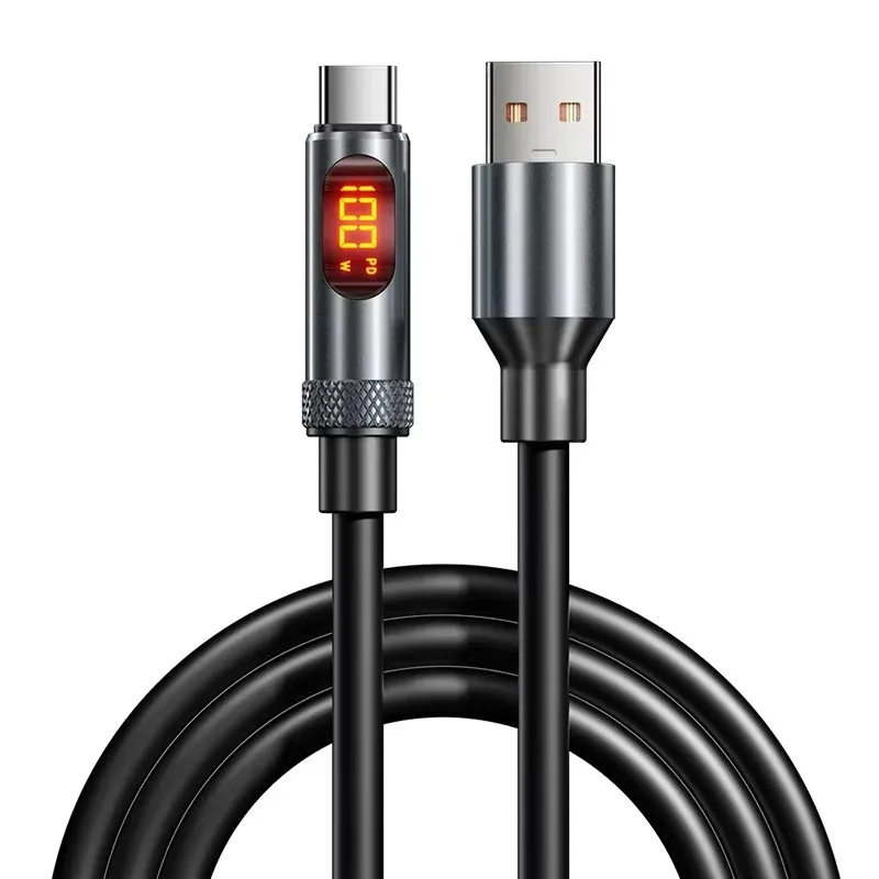 

240W C To C 100W USB A To C Silicone Fast Speed Charging Cable with Digital Display for IPhone IPad Samsung Galaxy Xiaomi Redmi