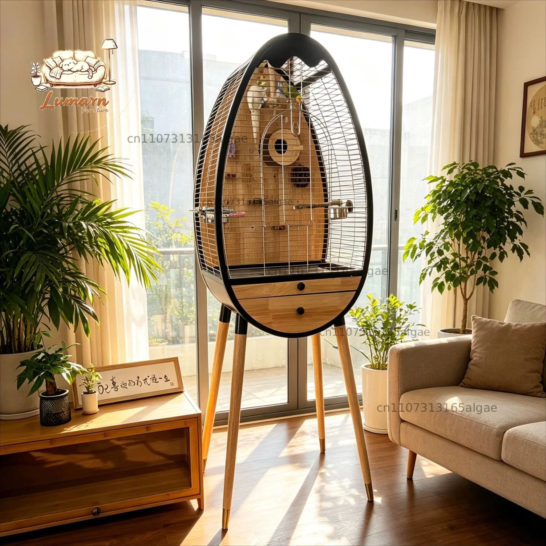 Thumb Cat Parrot Birdcage Villa Stainless Steel Solid Wood Large Xuanfeng Kaike Little Sun Monk Dedicated Birdcage