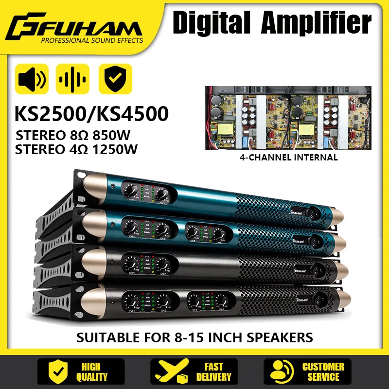 FUHAM KS2500 Power Amplifier 2/4 Channel 8 Ohm 850W Audio Amplifier Digital Amplifier Audio DJ Stage Performance