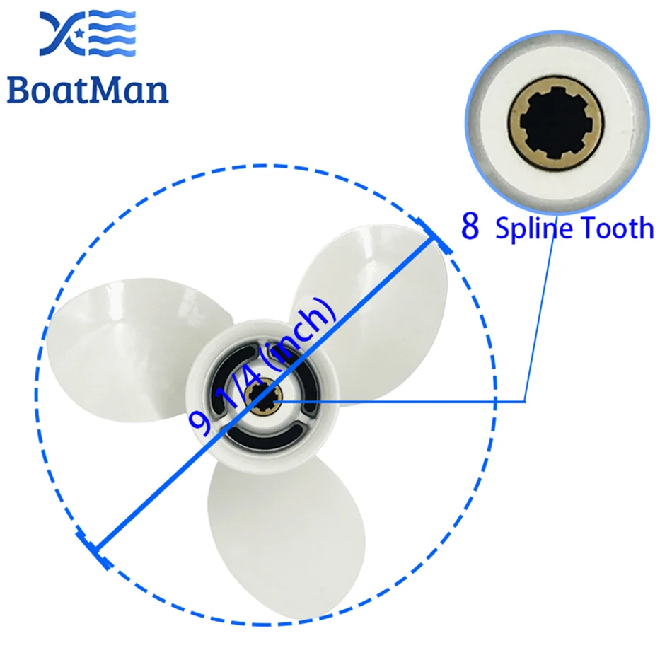 BOATMAN Boat Propeller 9 1/4x9 For Yamaha Outboard 9.9-20HP F9.9 F15 F20 Aluminum 8 Spline Tooth Engine Part 63V-45945-00-EL RH