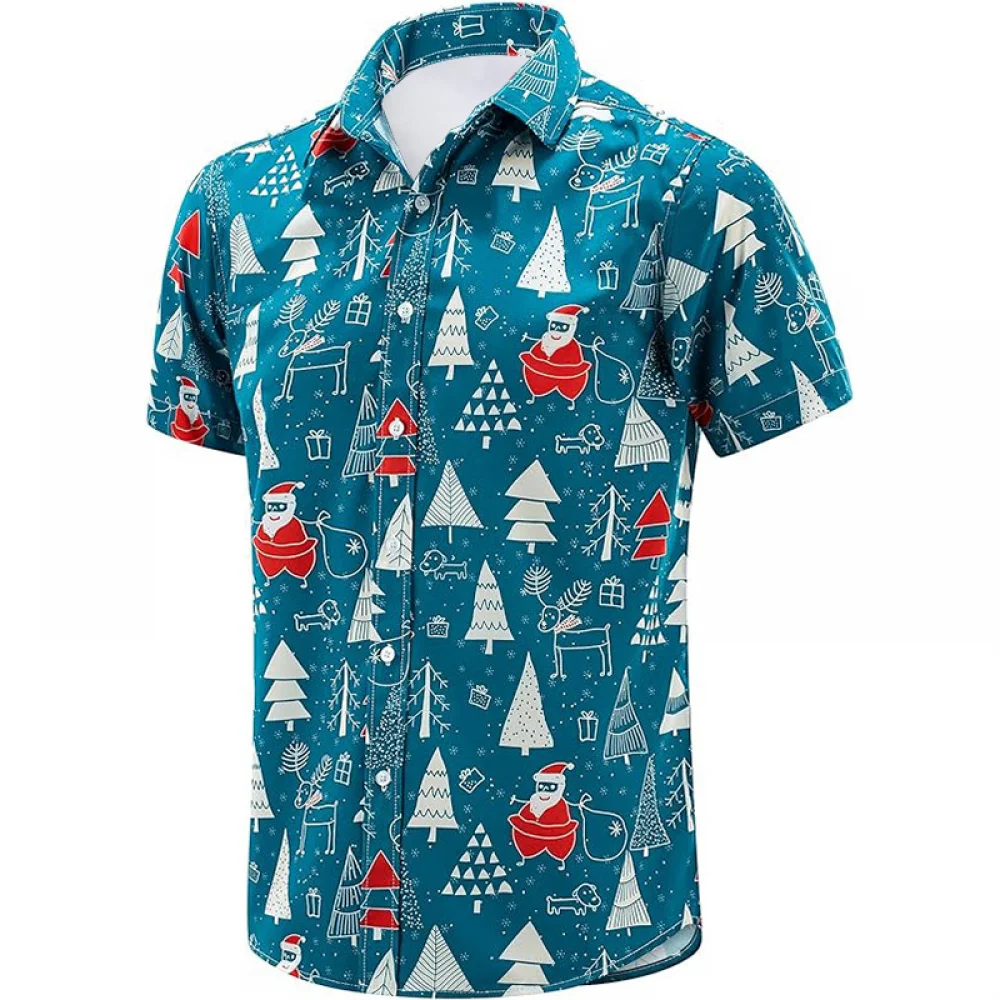 

Anime Christmas Hawaiian Shirt for Men Summer Printed Short Sleeve Button Down Santa Vacation Blouse Daily Outfits Male Shirts