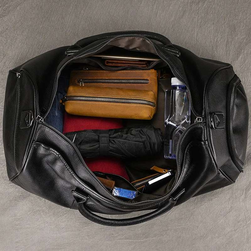 Fashion New Design Leather Travel Bag Soft Cowskin Duffle Bag Black Travel Duffle bag Weekend Bag of men women luggage bag 50 cm
