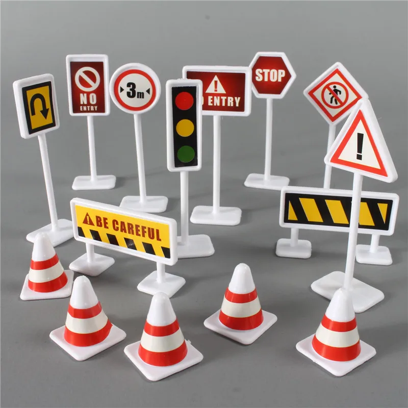 

15Pcs/set Mini Traffic Signs Model Toys City ​​Traffic Roadblock Street View Safety Civilization Kids Educationl Car Accessory