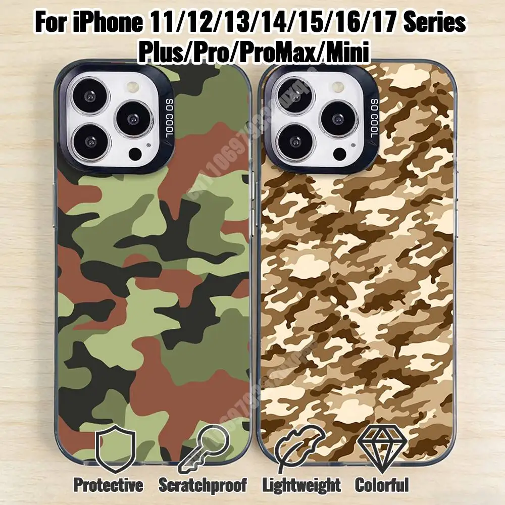 

Military Camouflage Pattern Phone Case for iPhone 17 16 15 14 13 12 11 Pro Plus Max Mini X XS Silicone Hard Cover