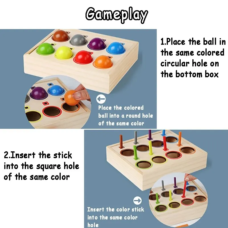 Palla arcobaleno per bambini abbinata al giocattolo in legno Montessori Ordinamento dei colori Gioco sensoriale cognitivo Allenamento motorio fine Giocattoli educativi precoci