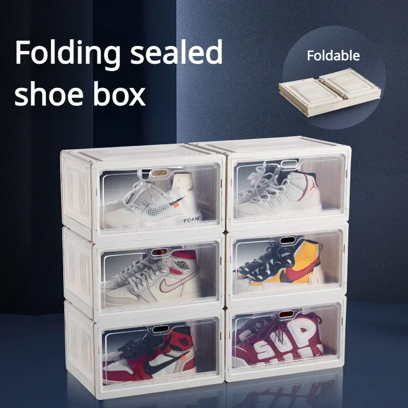 

Shoes Box Foldable Transparent Sneaker Shoe Storage Organizers Box Stackable Dustproof High-top Cabinet Shoe Rack Shelf