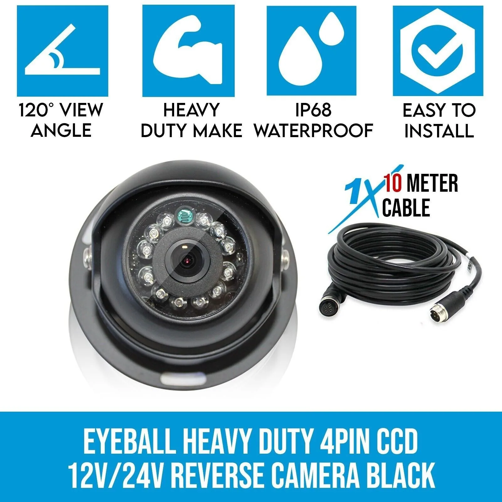 

Lastbus 1x10M 4Pin Extension Video Cable + Black 4 PIN Heavy Duty Caravan CCD IR Colour Reversing Camera For Caravan Rv