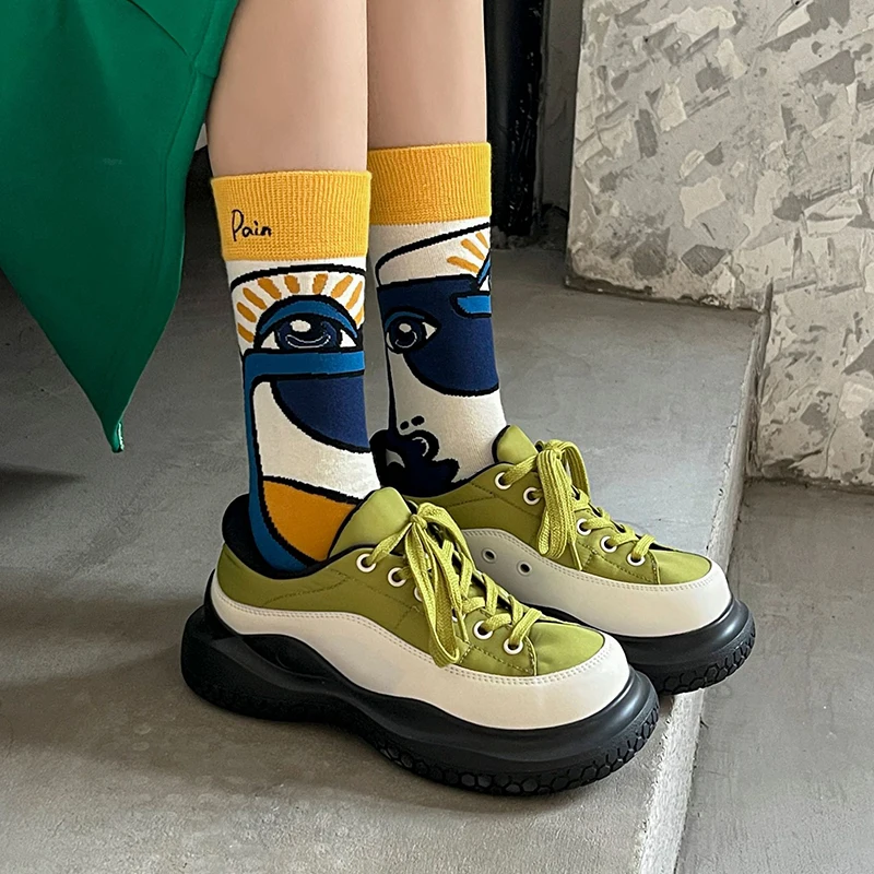 1 Pair Personality Ins Trend Tide Socks Fashion Graffiti Sports Couple Socks In The Tube Letter Embroidery Cotton Socks