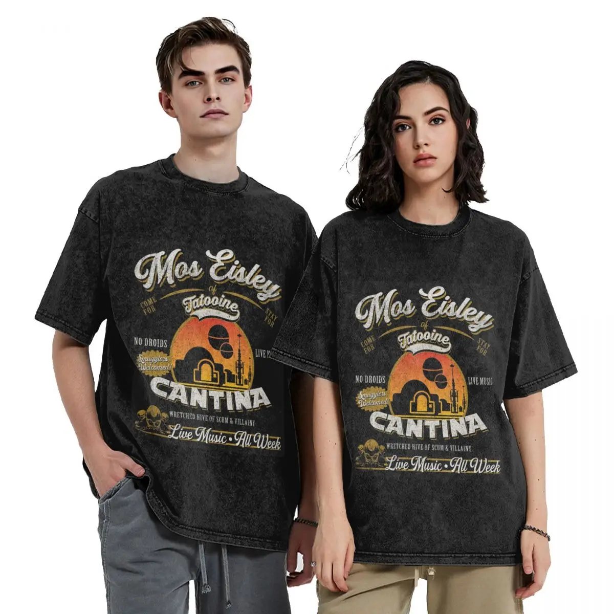 Mos Eisley Cantina Tatooine Dks Hip Hop Short Sleeve T-Shirts Washed Tops Tees Streetwear T Shirt Printed for Men Women