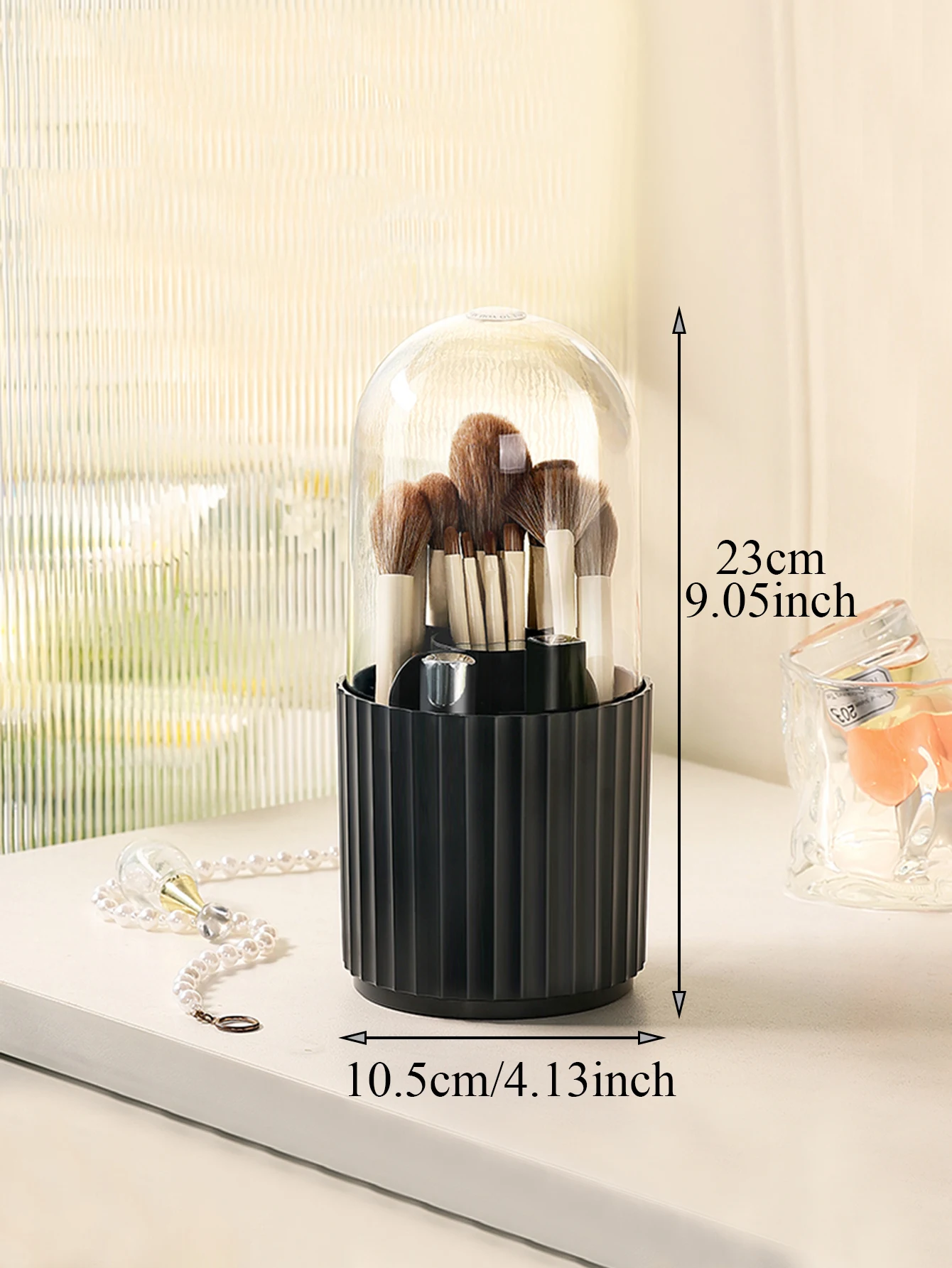 360 Rotating Clear Makeup Brush Organizer Transparent Desktop Cosmetics Storage Box Bathroom Storage Bucket  Student Pen Holder
