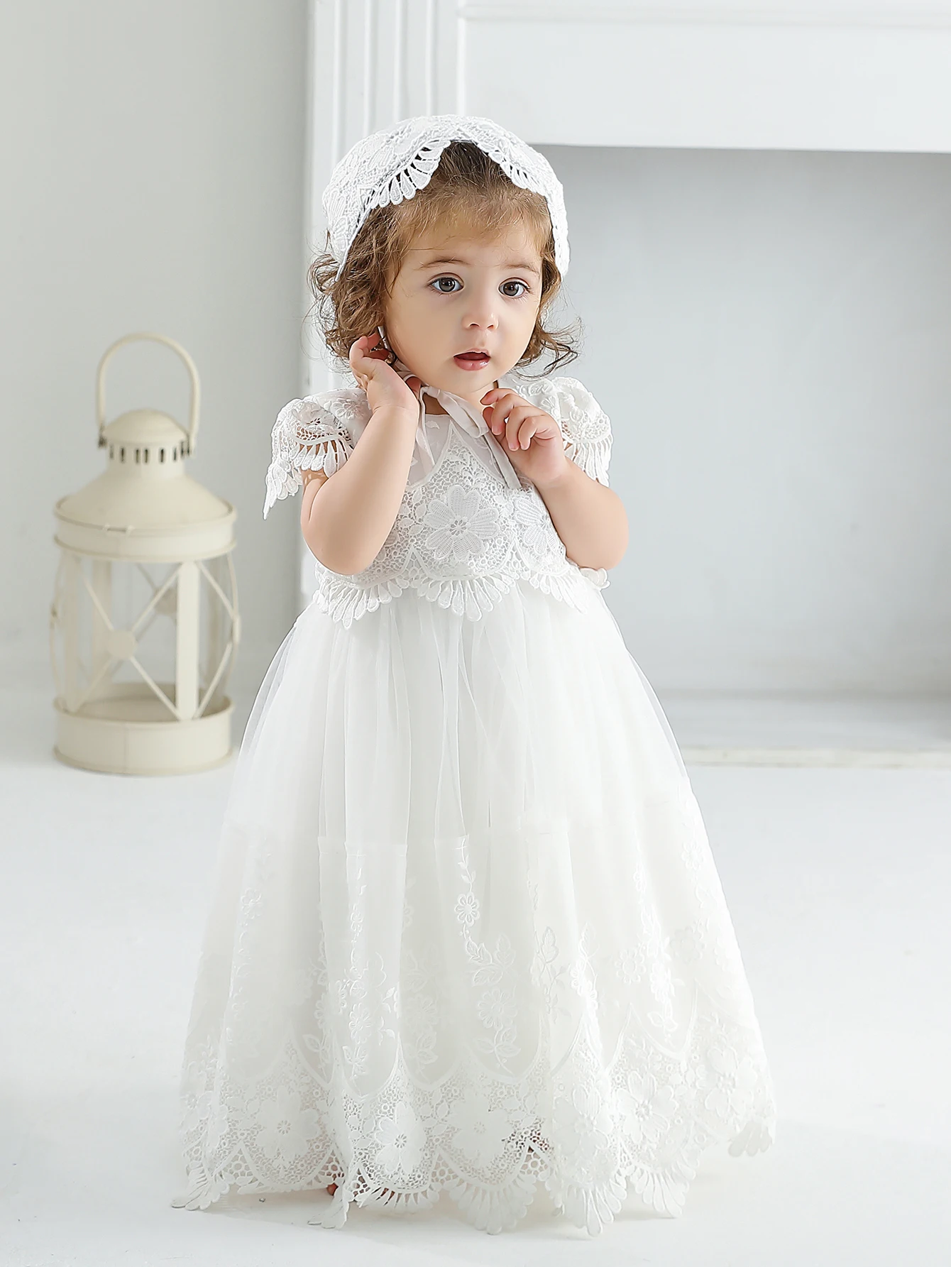 Baby Girls Baptism Wedding Party Princess Dress Baby Girls 0-2 Years Old Long Baptismal Dress Lace Little Dress
