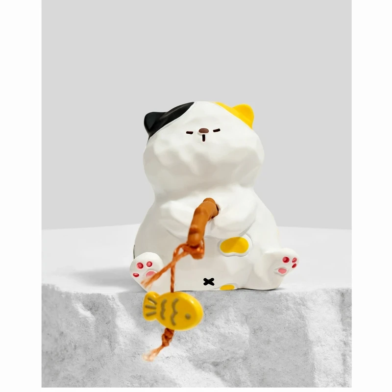 Cartoon Small Black Cat Fishing Resin Desktop Ornament Cute Cat Workstation Computer Desk Decoration Gift Home Decoration