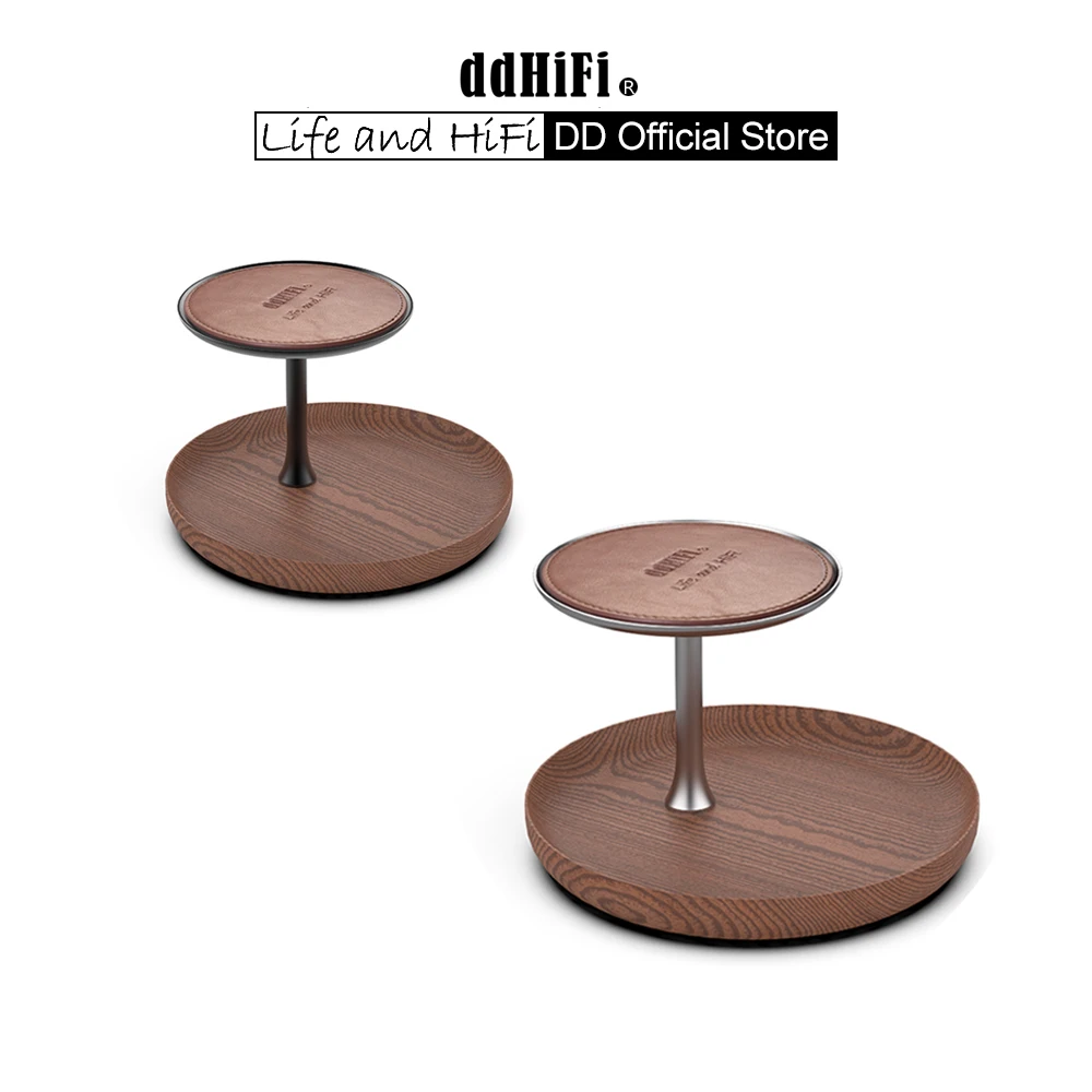 DD ddHiFi HS210SE Dwuwarstwowy stojak ekspozycyjny, wykonany z drewna orzechowego, stopu aluminium i skóry górnej ziarnistej, ciemny / srebrny