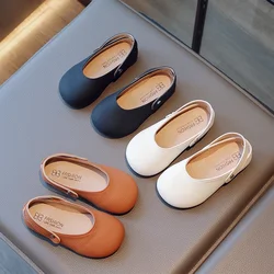 Girl's Flat Shoes Three Color Matte Pu Leather Slip-on Children Slippers Back Strap Daily Flexiable Spring Kids Mary Janes 23-34