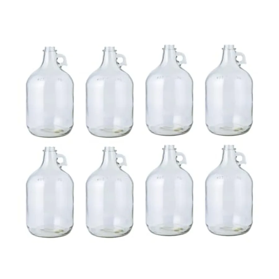

8-Pack 1 Gallon Glass Jug 128 oz w/ 8 White Plastic Caps Multipurpose 1 Gallon Jug and Detergent Dispenser for Laundry Glass Ja