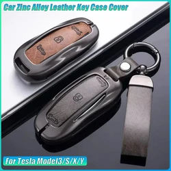 For Tesla Model3/S/X/Y Car Zinc Alloy Leather Key Case Cover Holder Protector Keychain Interior Accessories Key Case for Car