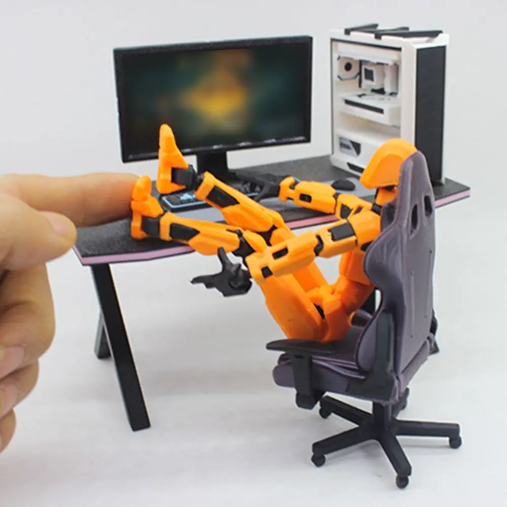 Kit de jogo esportivo para casa de bonecas, modelo de cena, adereços para fotos, computador em miniatura, cadeira de mesa, preto e branco, móveis para casa, 1/12