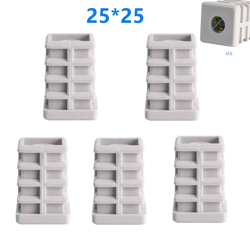 5 Pcs Square 25*25mm Pipe Nut Plug Adjusting Fitting Inner Wheel Sleeve Foot Caster M8 White Strong Sturdy