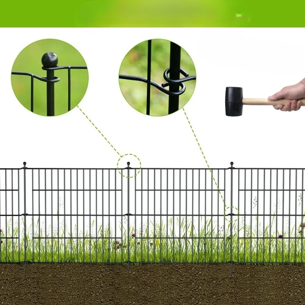 

#For Garden Fence, 10 Panels No Dig, 24 in(H) X 20 Ft(L) Animal Barrier Fencing Rustproof Metal Wire Panel Border, Garden Fence&