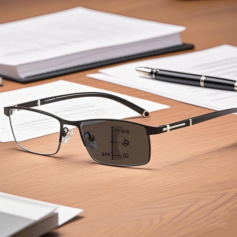 

Unisex Photochromic Multifocal Reading Glasses HD Lens Anti Blue Light Glasses Trendy Square Far Sight Eyewear for Men Women