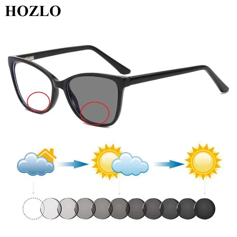 

New Fashion Retro Women TR90 Cat Eyes Photochromic Bifocals Reading Sunglasses Female Insert Core Legs Hyperopia Spectacles