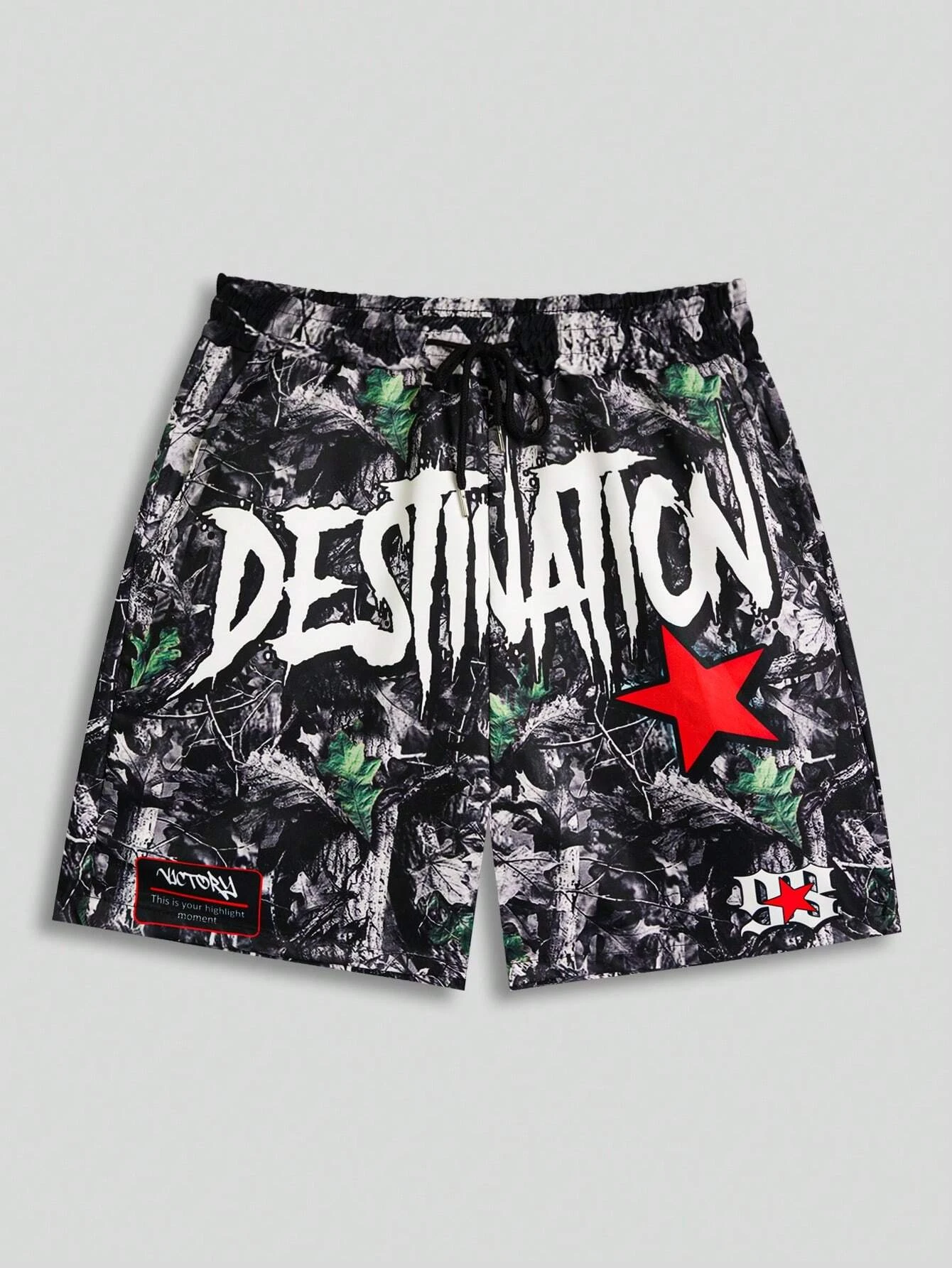 

2026 New Black Forest Camo Men's Shorts with Destination & Red Star Print Breathable Streetwear Casual Summer Bottoms