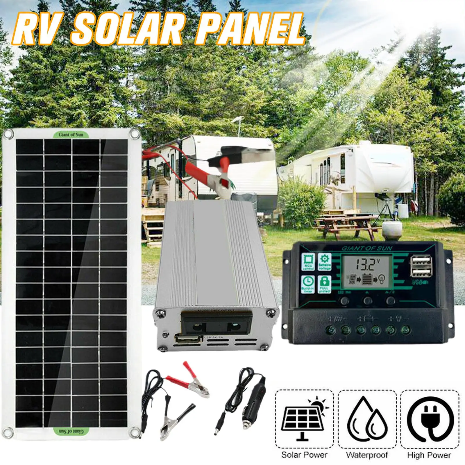 200W Solar Panel Kit 12V To 220V Battery Charger RV Camper With 100A Trailer Travel Controller Solar System Van Electric E3Y3