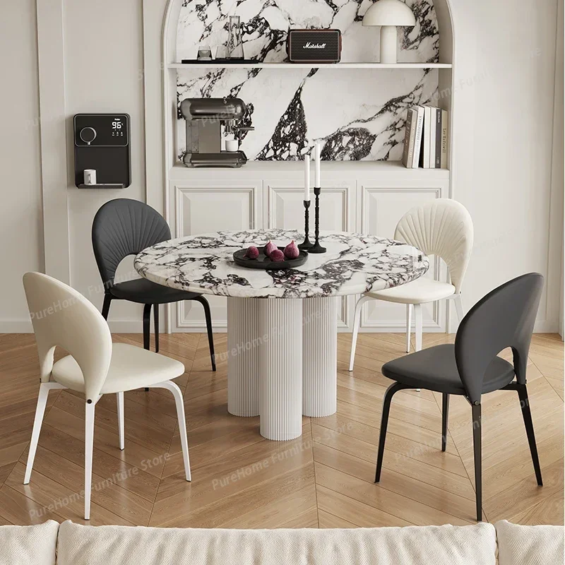 

Upscale Round Marble Table Set - French Round Marble Table with Cream Chairs,Inspired Modern Aesthetic for Modern Apart