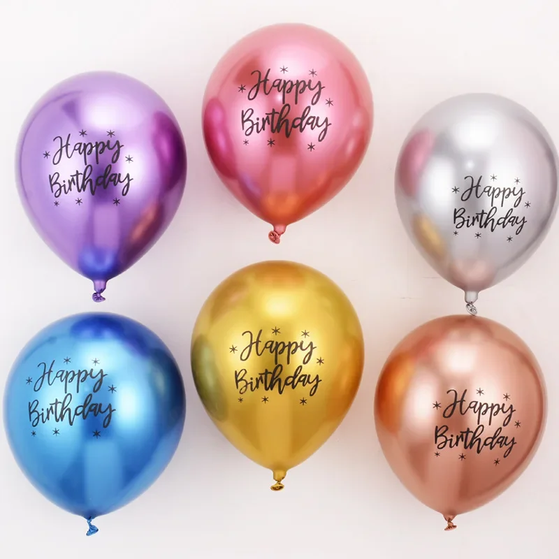 10/20pcs 12inch Happy Birthday Printed Pattern Metallic Ballons Helium Latex Balloon Chrome Metal Globos Birthday Party Decorati