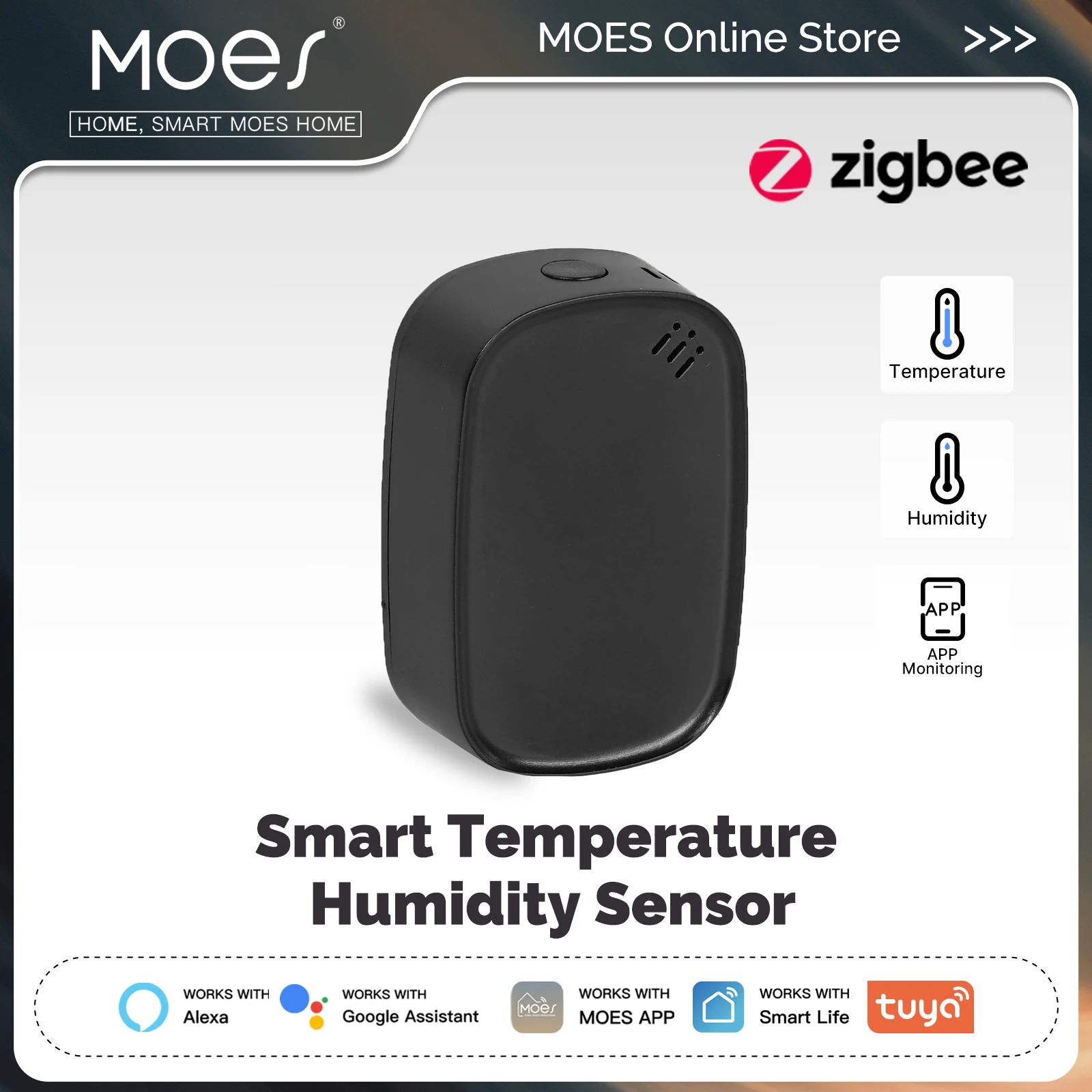 

MOES Tuya Zigbee Smart Temperature Humidity Sensor Indoor Hygrometer APP Monitoring Works With Alexa Google Home Battery Powered