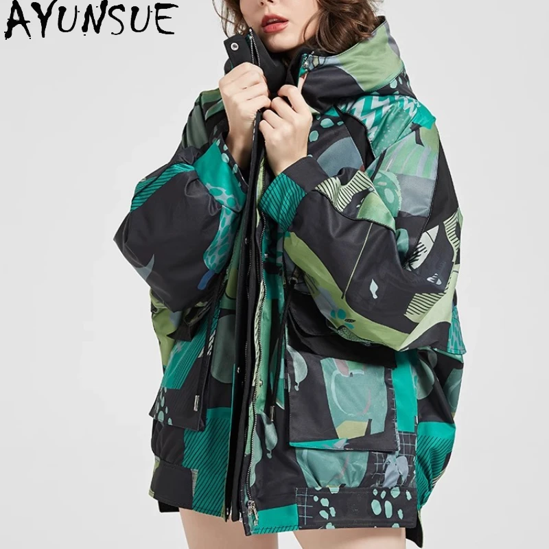 

AYUNSUE 90% белая куртка на гусином пуху, женская зимняя одежда 2024, новые пальто, куртки-пуховики с капюшоном, уличное пальто Jaqueta Feminina