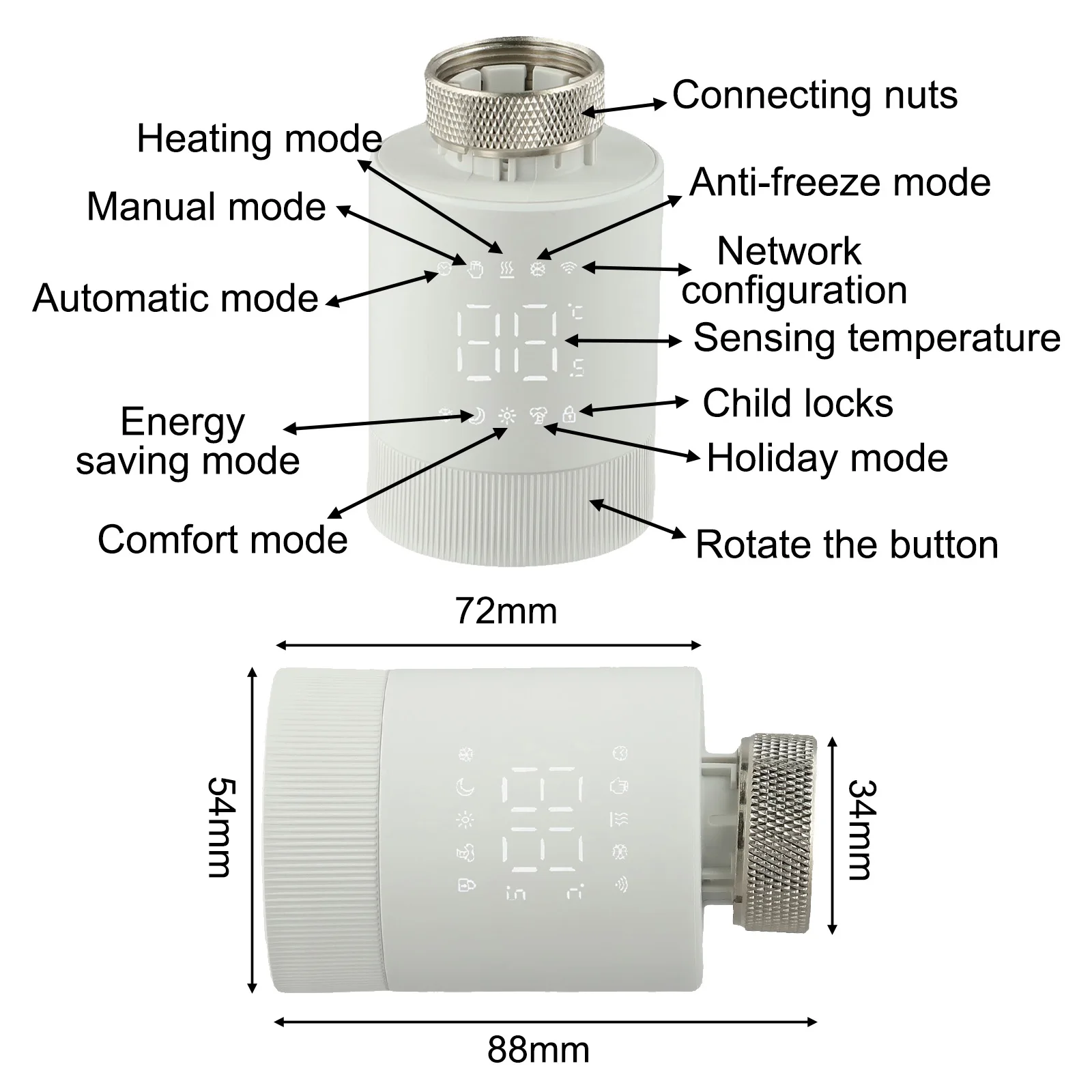 Smart Heating Management WiFi Radiator Control Battery Powered Device Child Lock Feature Energy Efficient Controller