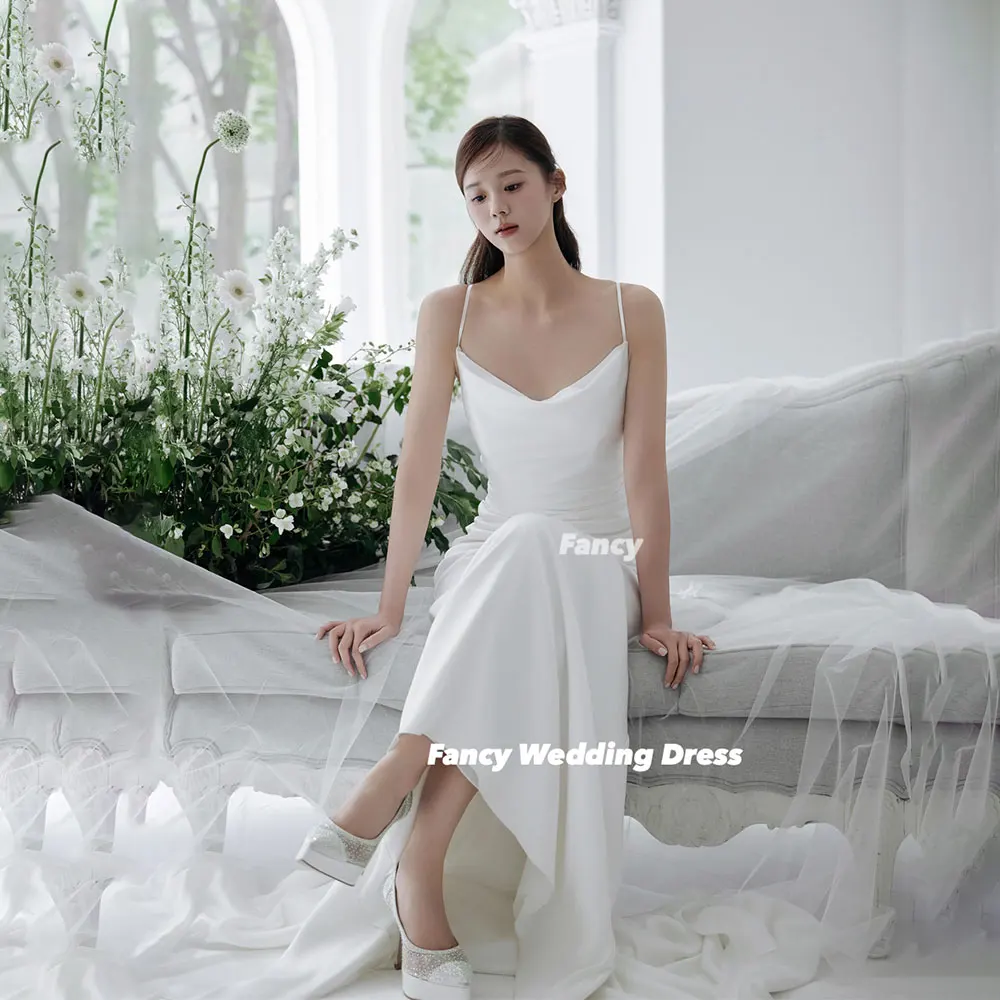 Fancy High Quality Korea Wedding Dress Thin Shoulder Straps Mermaid Bridal Gown Back Corset Wedding Party Dresses Customized