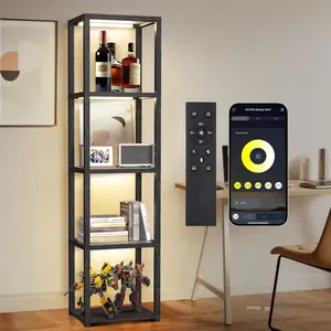 67" Glass Display Shelf , Collectibles Cabinet with Remote & App Control, 5 Tier Open Bookshelf for Living Room, Bedroom, Office