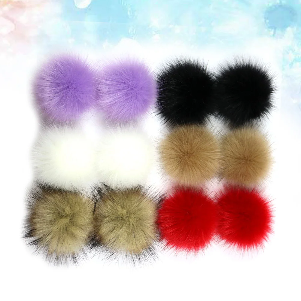 12pcs 10cm Concealed Button Faux Fur Fluffy Pompom Ball for Hats Shoes Scarves Bag Charms Accessories(12 Packing, 1-1