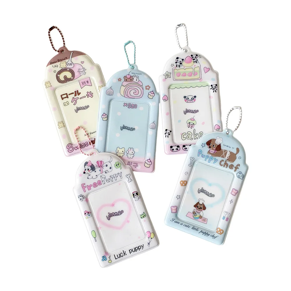 Portatarjetas transparente hueco de PVC con dibujos de animales, tarjetero de 3 pulgadas con forma de estrella para chica, persecución de fotos, bolsa para tarjetas colgante